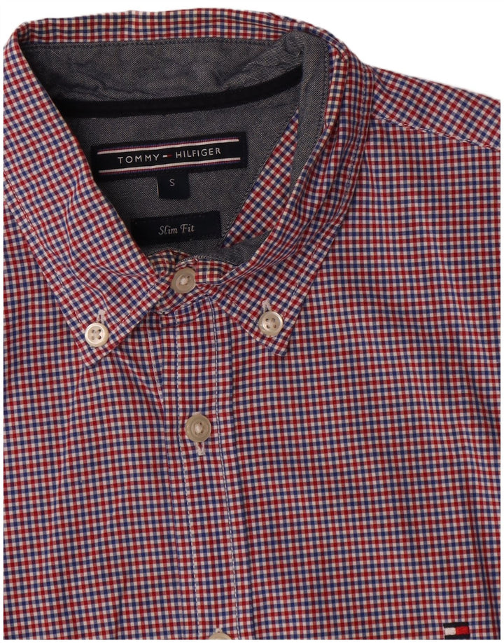 Camisa Tommy Hilfiger Slim Fit para hombre de algodón a cuadros rojo pequeño