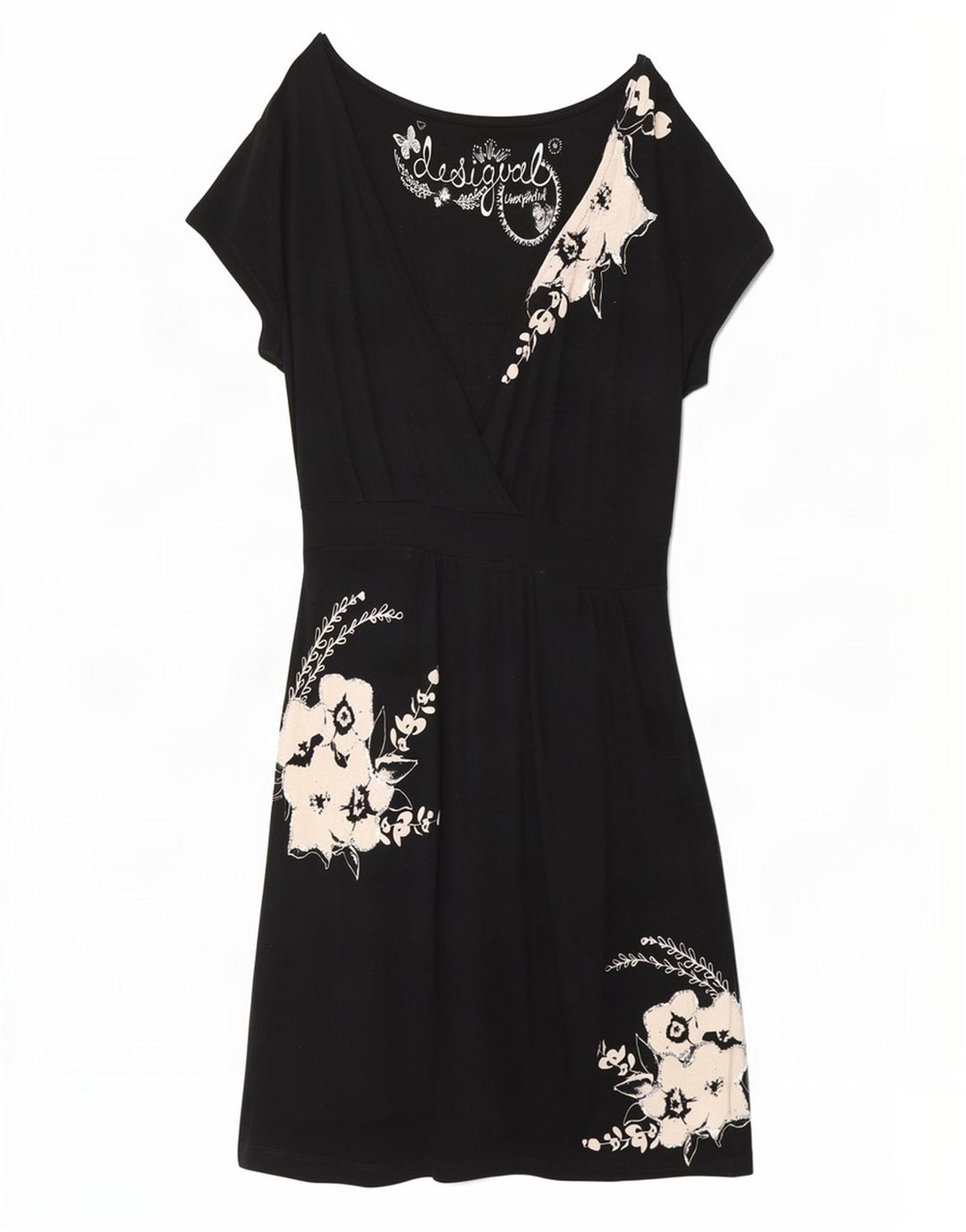 Desigual Vestido básico para mujer UK 46 Grande Viscosa floral negra