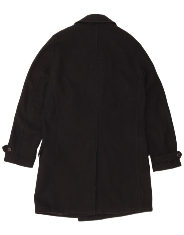 HUGO BOSS Abrigo cruzado para hombre UK 38 Lana virgen negra mediana