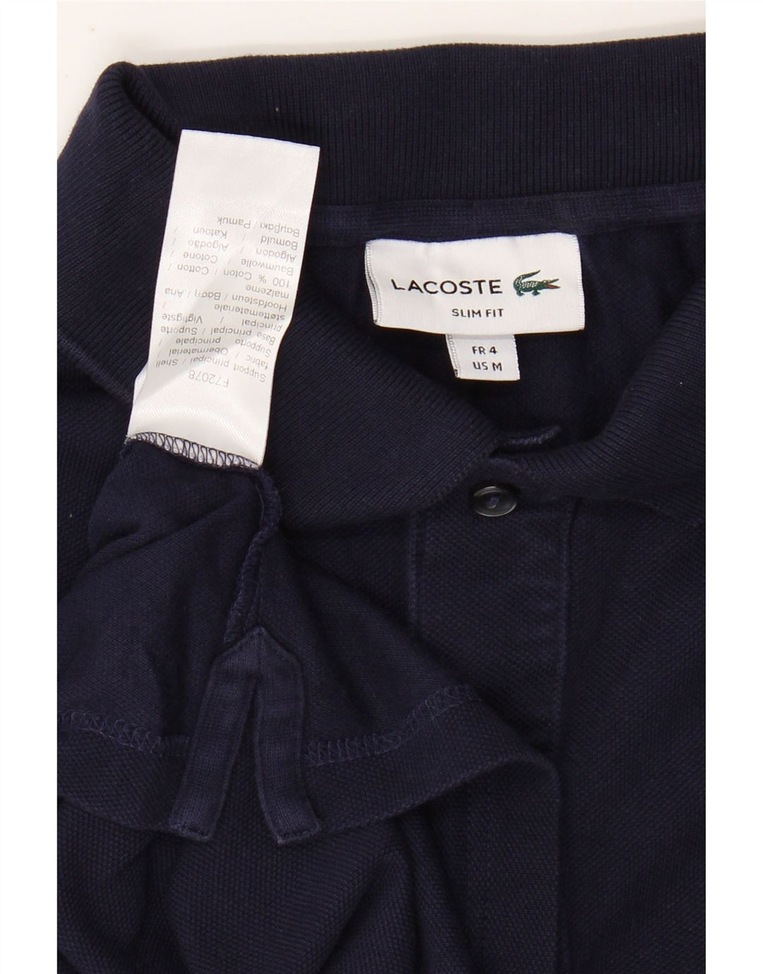 LACOSTE Polo ajustado para hombre talla 4 mediano algodón azul marino