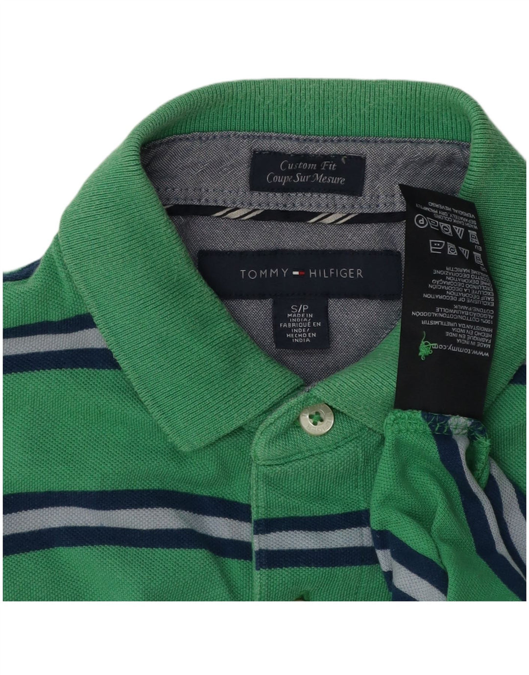 TOMMY HILFIGER Polo Custom Fit para hombre Algodón de rayas verdes pequeño