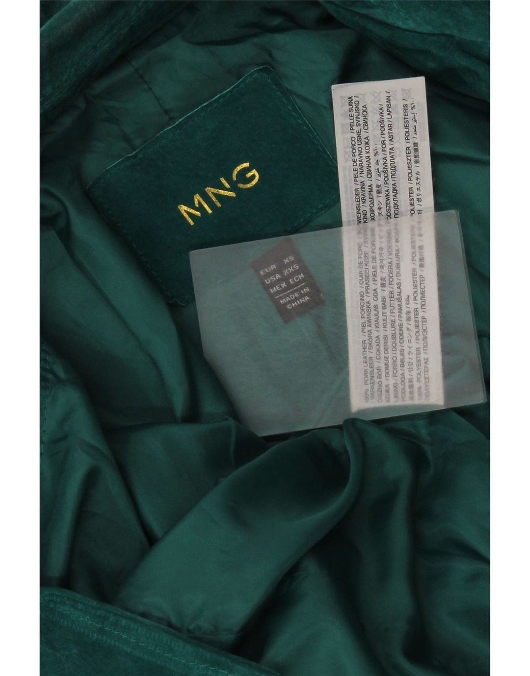 Mango Chaqueta motera de ante corta para mujer UK 6 XS Cuero verde