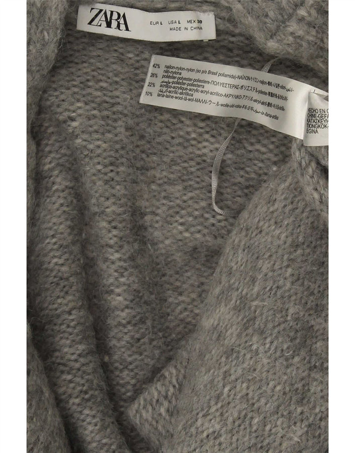 Zara - Cárdigan extragrande con lazo frontal para mujer, talla 46, nailon gris grande