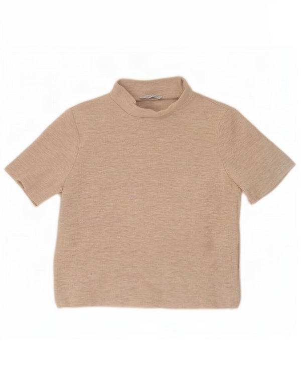 Zara Mujer Trafaluc Crop Camiseta Top UK 44 Medio Beige Poliéster