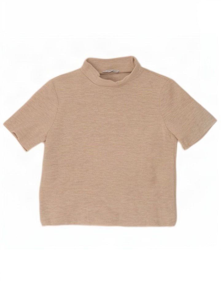 Zara Mujer Trafaluc Crop Camiseta Top UK 44 Medio Beige Poliéster