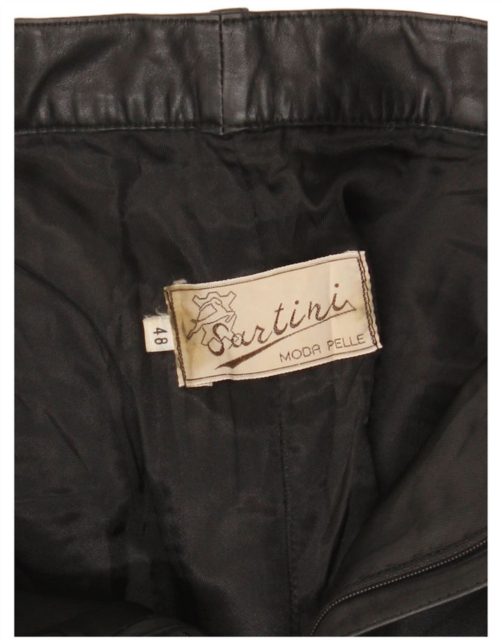 VINTAGE Pantalones de cuero rectos para hombre IT 48 Medio W32 L31 Negro