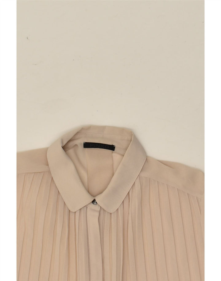 PINKO Blusa camisera transparente de gran tamaño para mujer UK 10 Small Beige