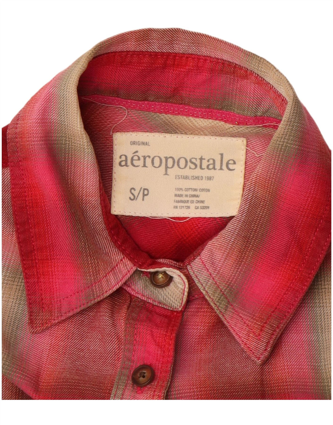 AEROPOSTALE Camisa Mujer UK 10 Small Red Check Algodón