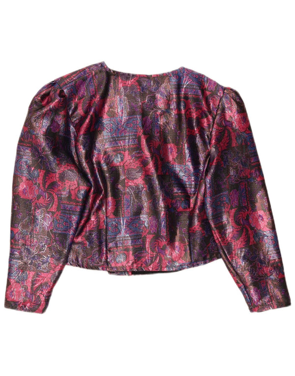 Vintage mujer crop 4 botón Blazer chaqueta Reino Unido 16 grande multicolor floral