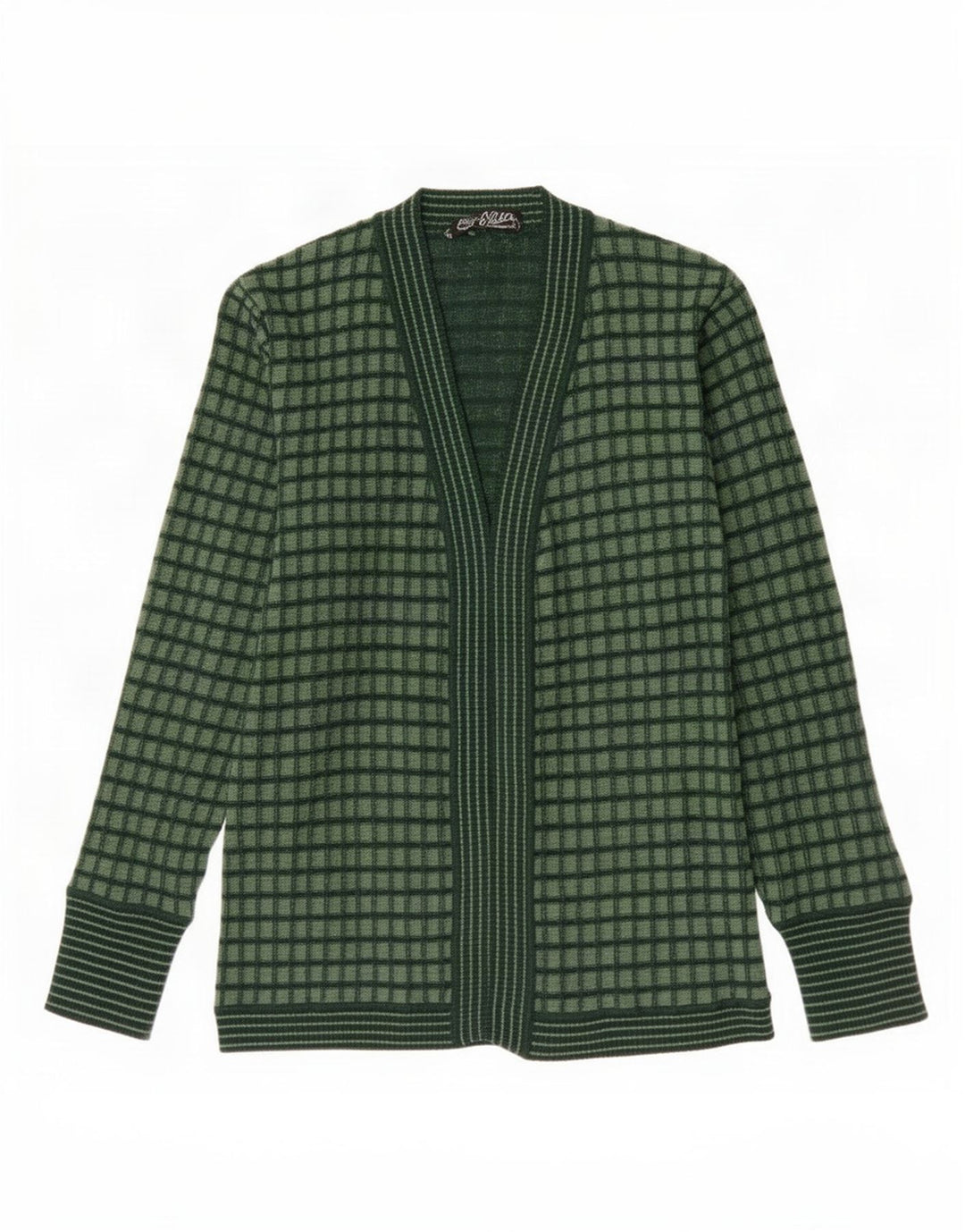 Vintage mujer abierto cardigan suéter IT 44 cheque verde medio