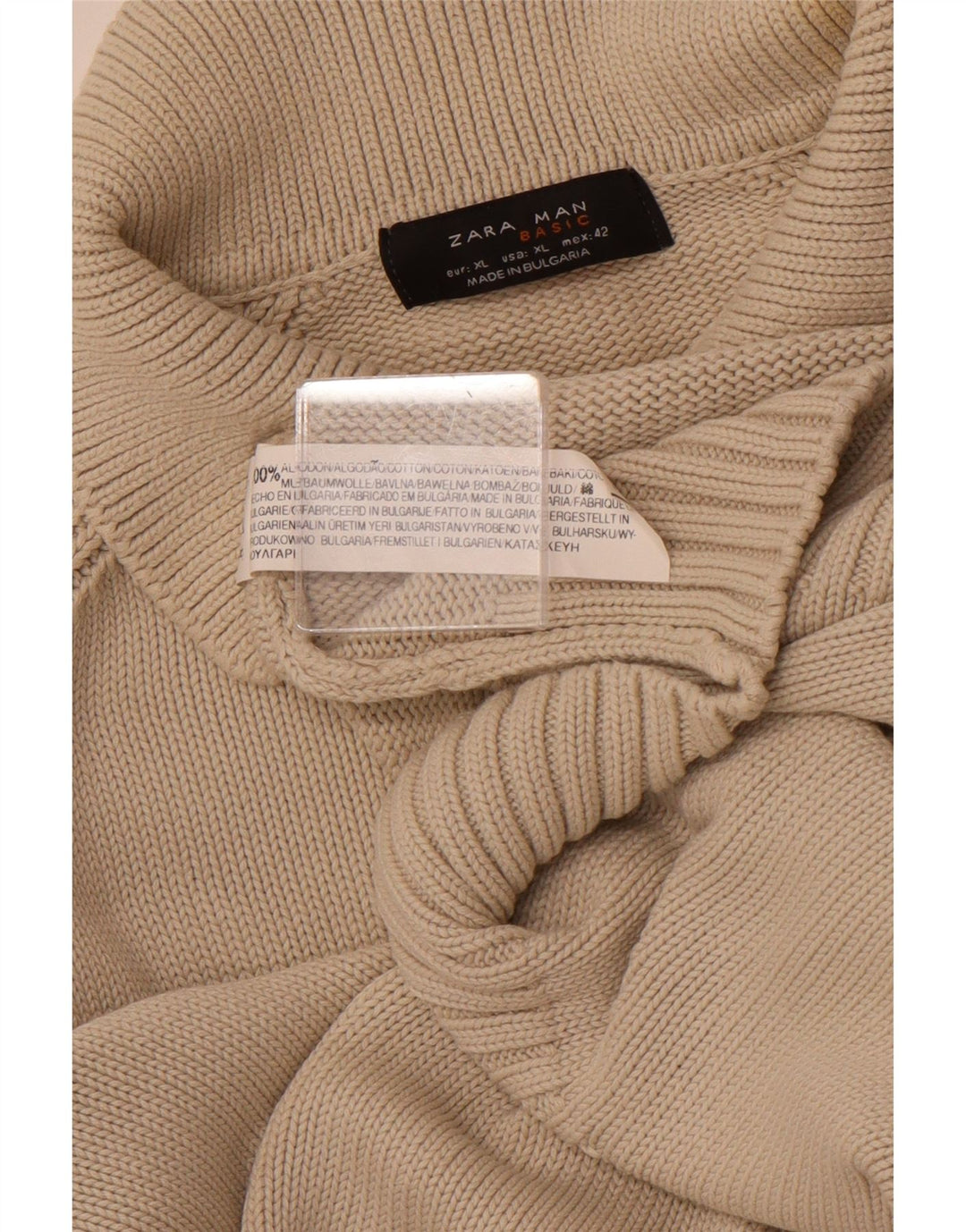 ZARA Hombre Jersey Cuello Polo Jersey XL Algodón Beige