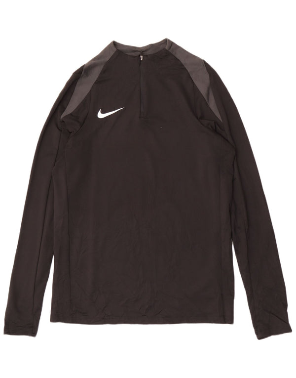 NIKE Hombre Dri Fit Zip Neck Pullover Chándal Top Mediano Negro Colorblock