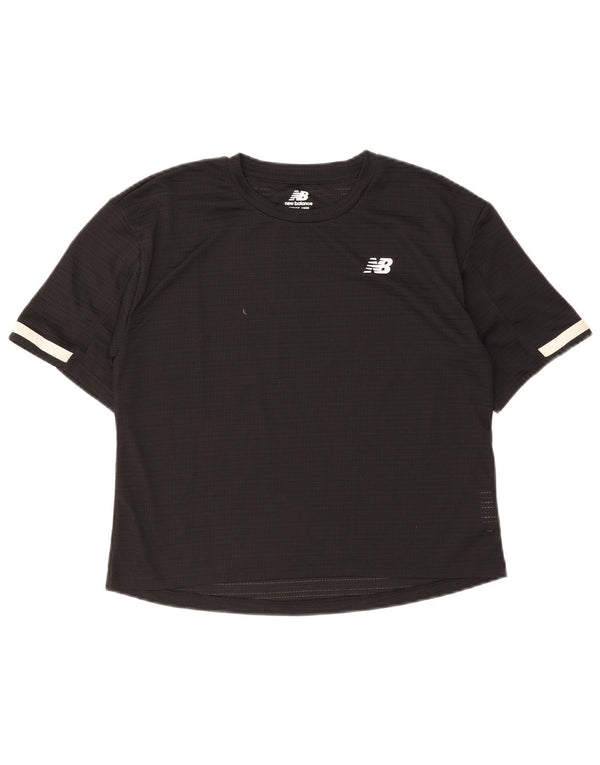 New Balance Womens Crop T-Shirt Top UK 10 Small Black Colourblock Polyester