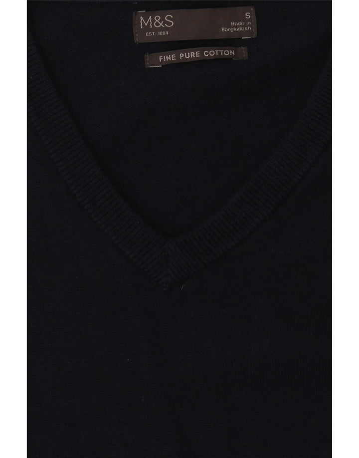 Marks & Spencer - Jersey con cuello en V para hombre, talla pequeña, algodón azul marino