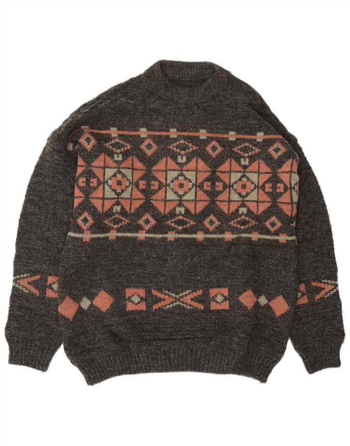 Vintage hombres cuello redondo jersey suéter grande gris feria isla