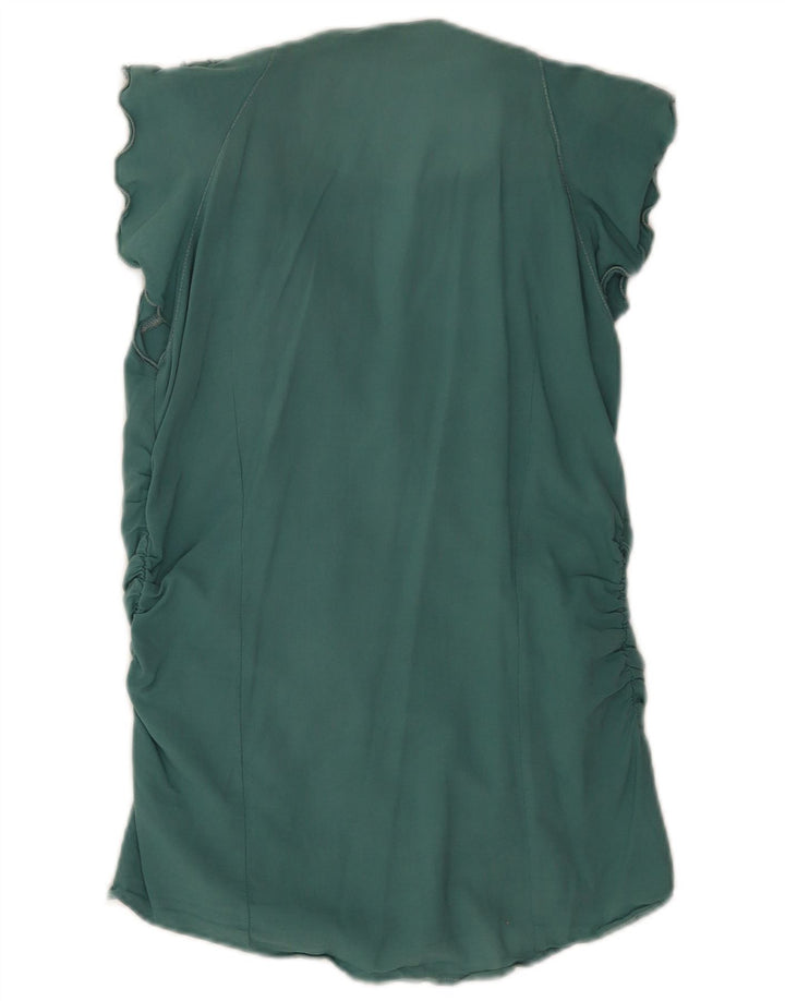 Pinko Blusa de manga corta con volantes en la parte delantera para mujer, talla 40, color verde medio