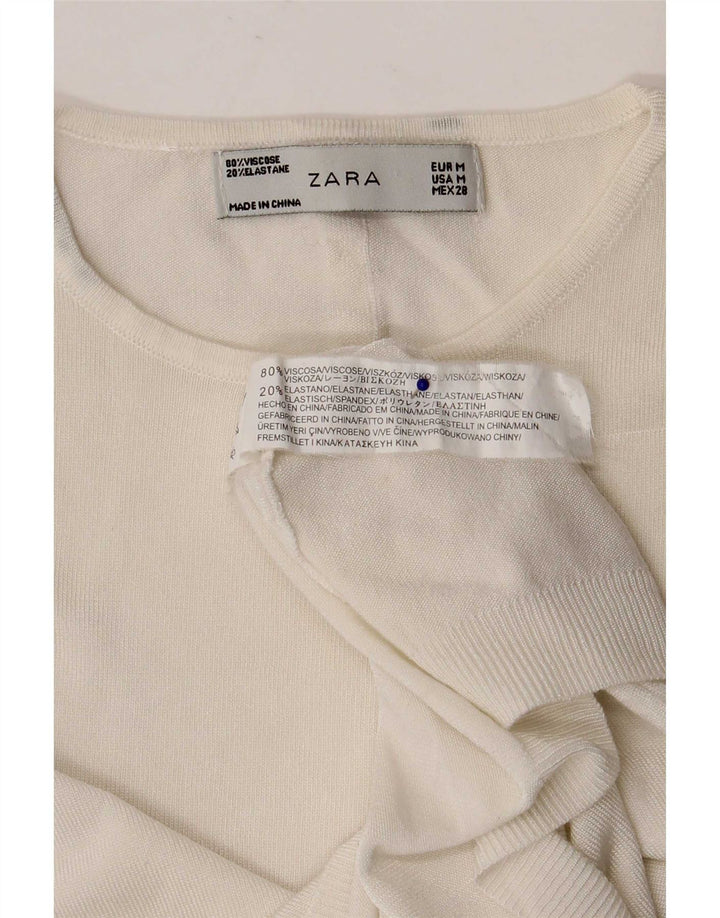 Zara Mujer Crop Vest Top UK 12 Medium Viscosa Blanca