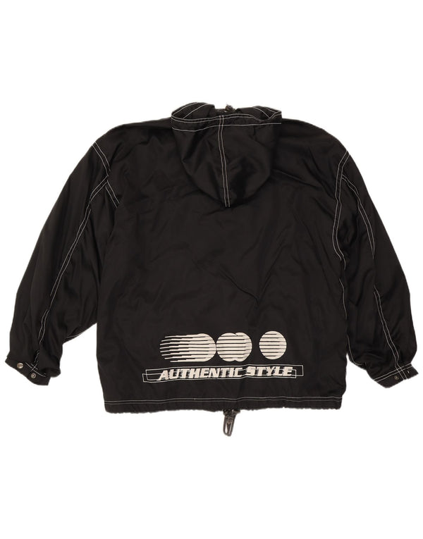 Vintage hombres gráfico con capucha chaqueta de lluvia Reino Unido 40 grande negro