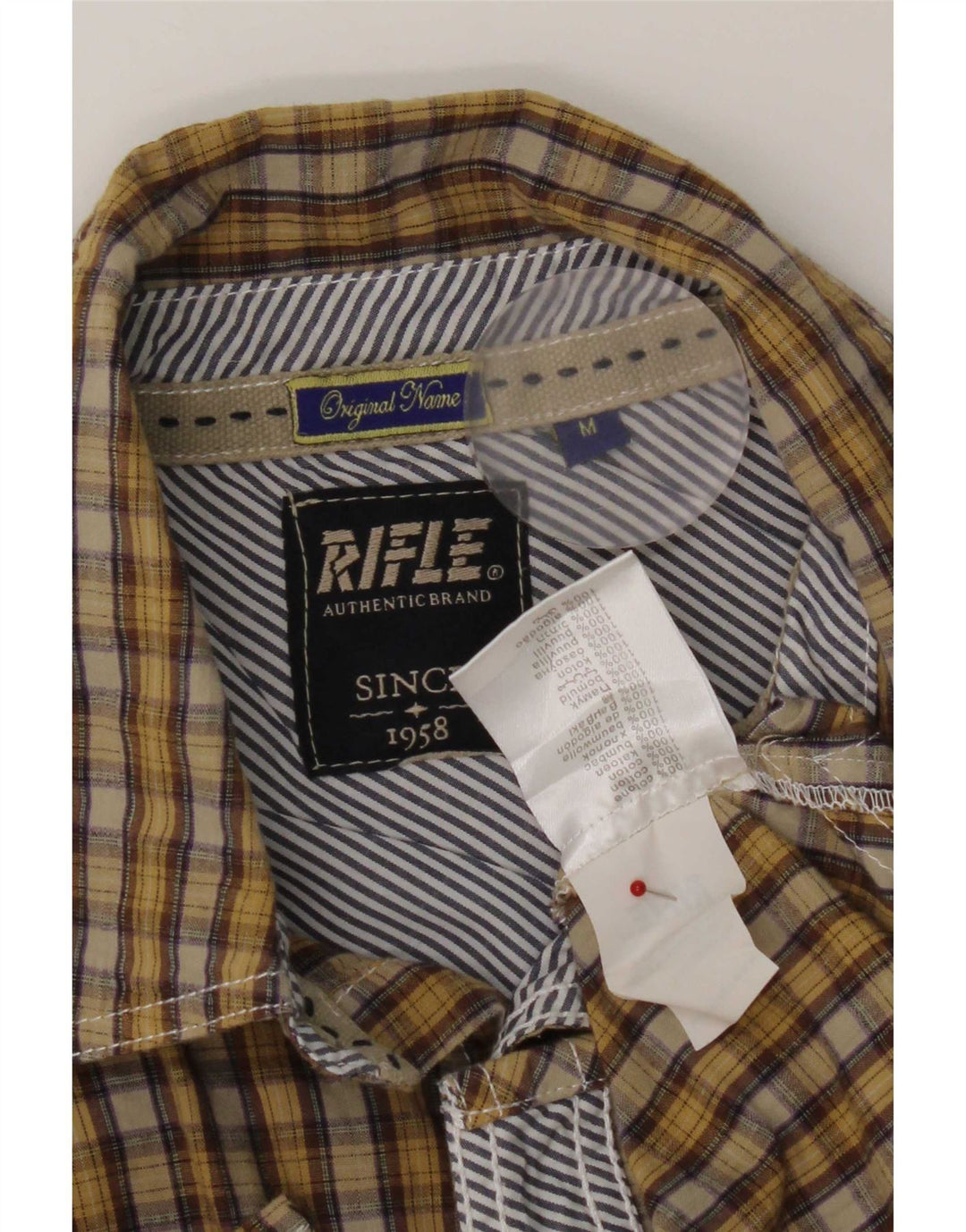 Rifle Camisa estampada de manga corta para hombre Algodón a cuadros amarillo medio