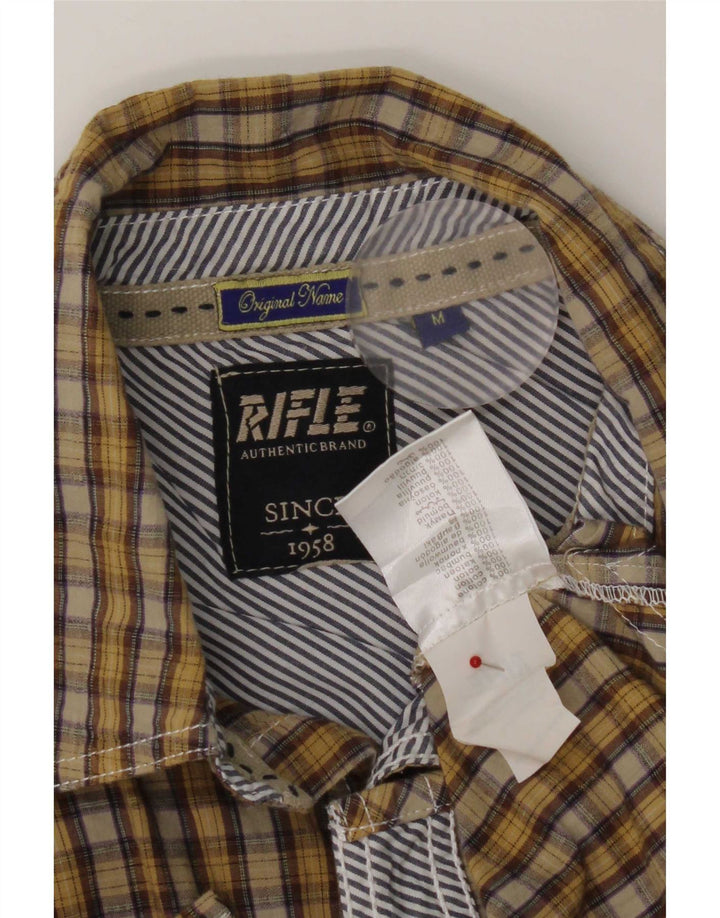 Rifle Camisa estampada de manga corta para hombre Algodón a cuadros amarillo medio