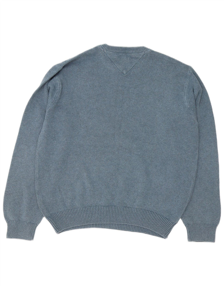 Tommy Hilfiger Jersey de cuello redondo para hombre, jersey de algodón azul grande