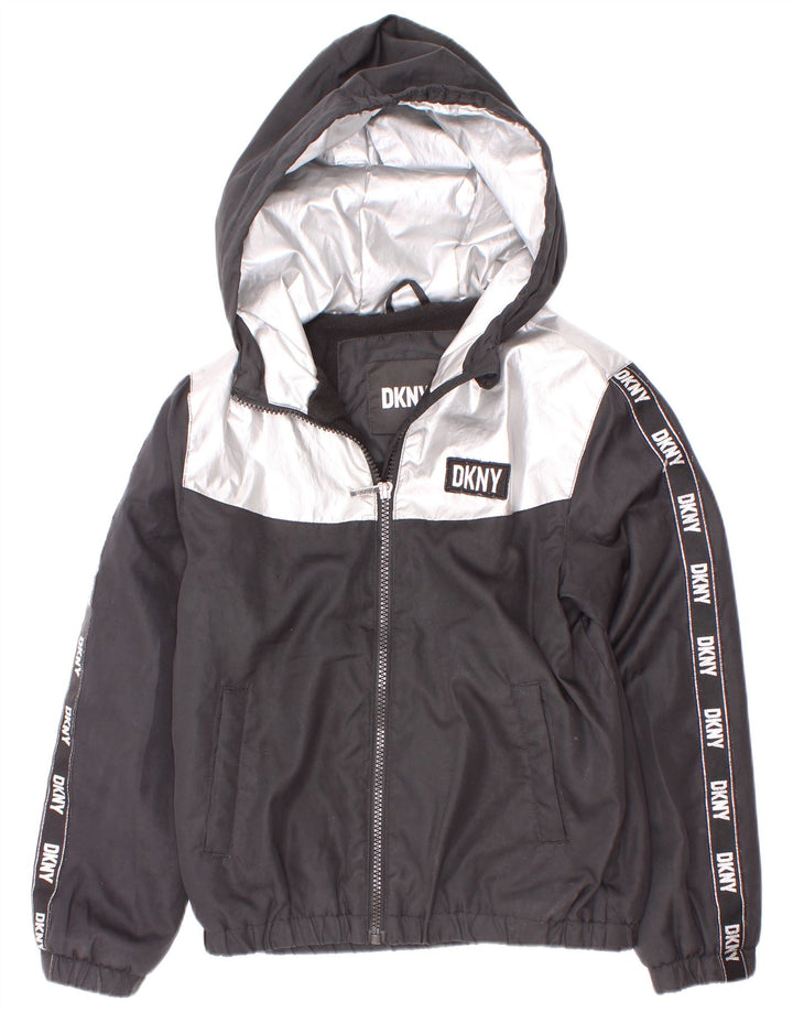 Dkny Chaqueta cortavientos estampada para niños 7-8 años Pequeña, color negro