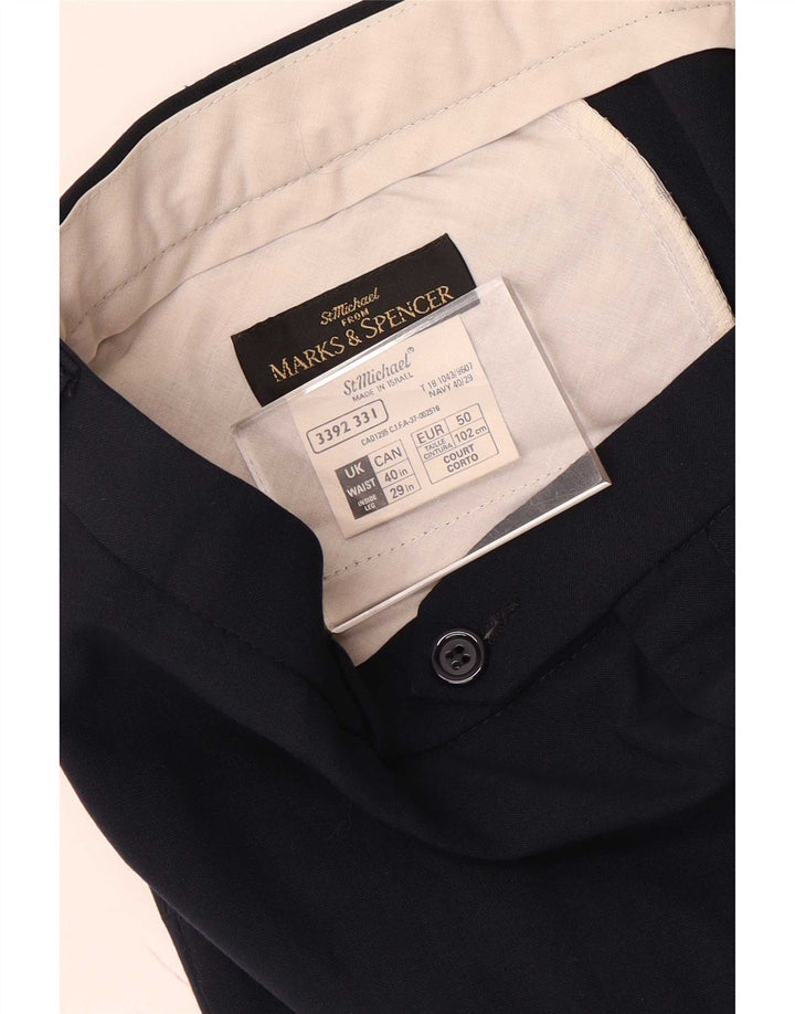 Marks & Spencer Pantalón de traje cónico para hombre W40 L29 Poliéster azul marino