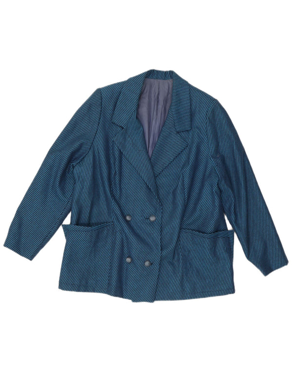 Vintage mujer doble pecho Blazer chaqueta Reino Unido 18 XL azul rayas