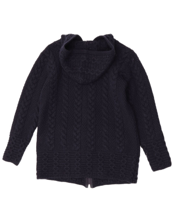 Aran Crafts Suéter tipo cárdigan con capucha para mujer UK 6 XS Lana merino azul marino