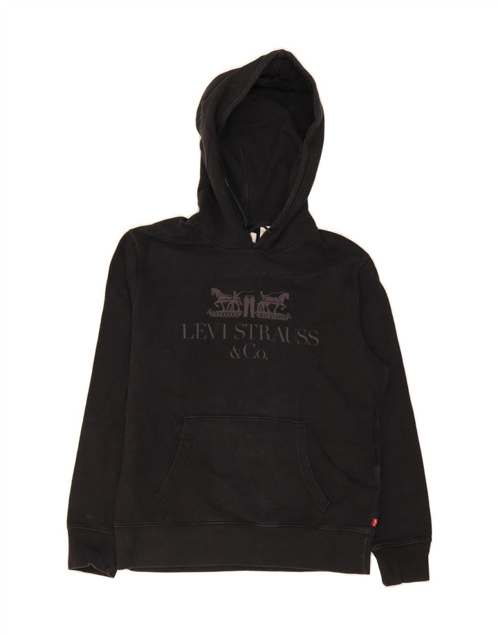 LEVI'S Mens Graphic Hoodie Jumper Small Black Cotton Vintage Levi's and Second-Hand Levi's from Messina Hembry 