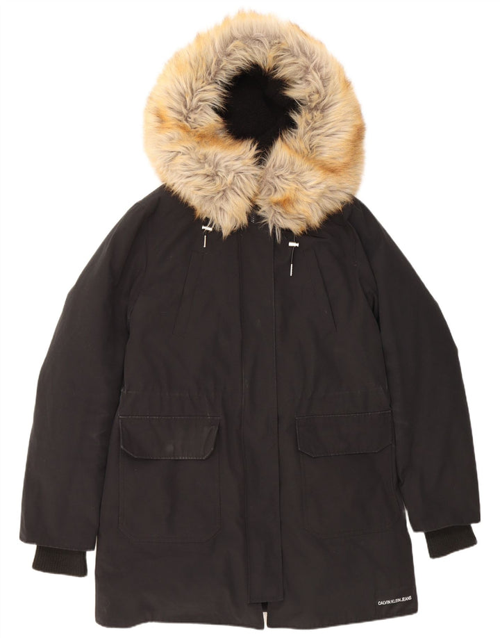 Calvin Klein Chaqueta acolchada con capucha para hombre UK 38 Mediana Poliéster negro