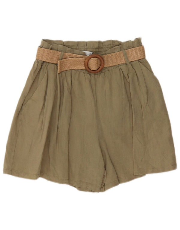 Zara Mujer Shorts Chinos De Talle Alto Medium W30 Khaki Linen