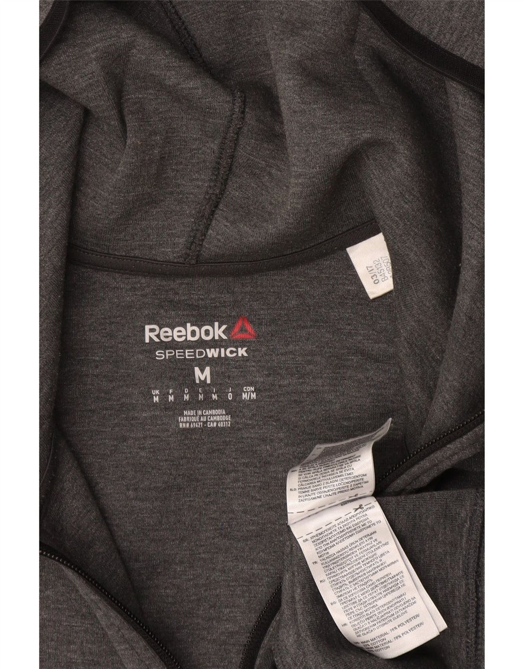 REEBOK Suéter con capucha y cremallera para hombre Poliéster gris medio