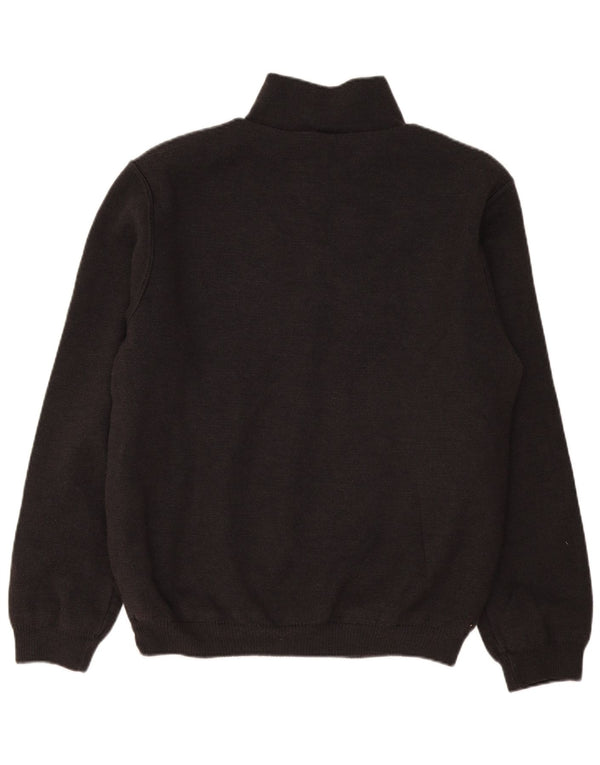 Vintage hombres zip cuello jumper suéter grande lana negra