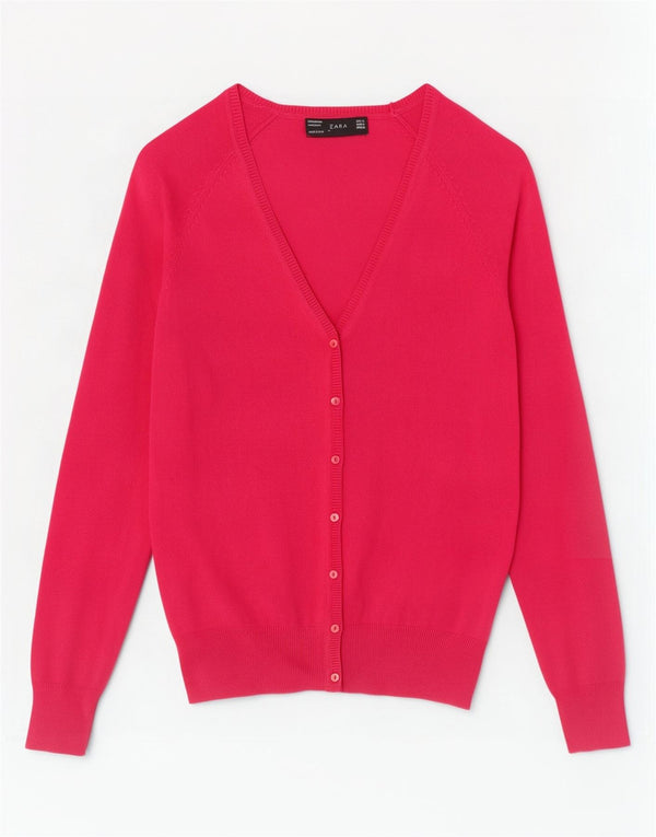 Zara Mujer Cárdigan Suéter UK 12 Algodón Rosa Medio