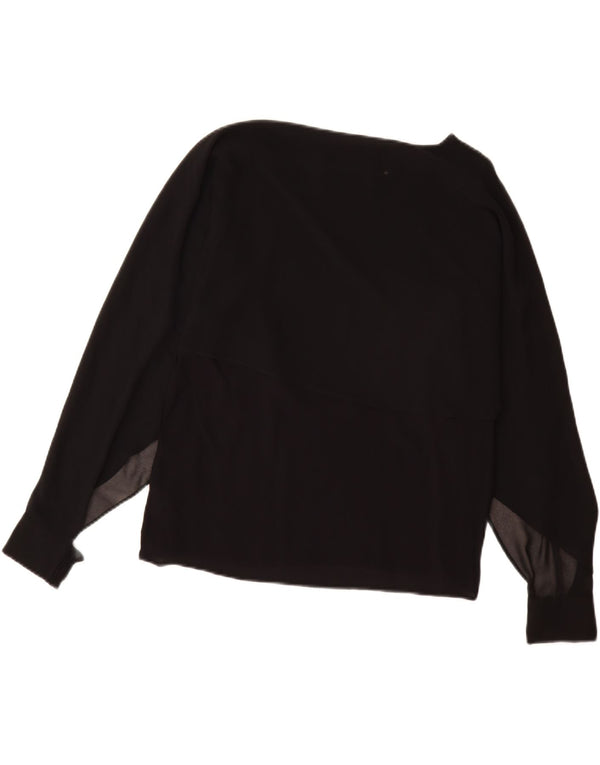 ZARA Mujer Blusa Manga Larga Top UK 44 Large Poliéster Negro