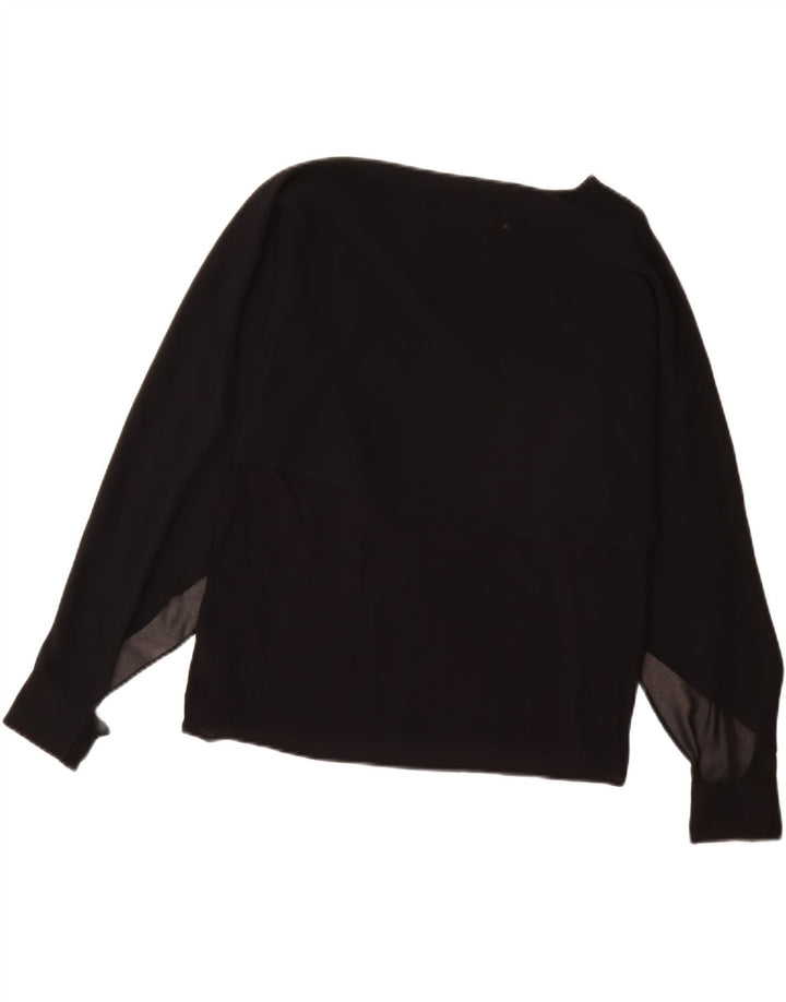 ZARA Mujer Blusa Manga Larga Top UK 44 Large Poliéster Negro