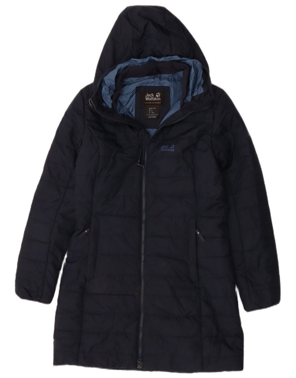 Jack Wolfskin Abrigo acolchado con capucha para mujer UK 8/10 Small Azul marino Poliéster