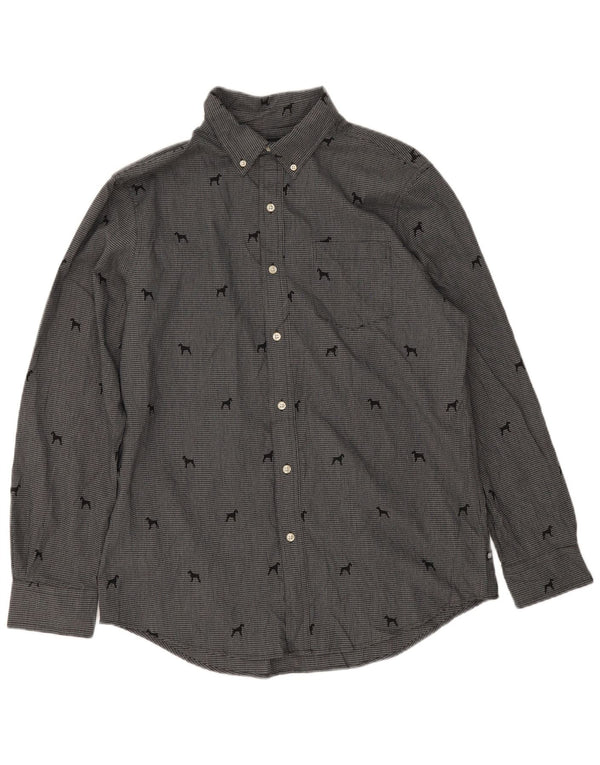 Camisa Chaps Hombre Algodón Pata De Gallo Gris Medio