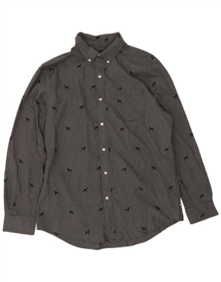 Camisa Chaps Hombre Algodón Pata De Gallo Gris Medio