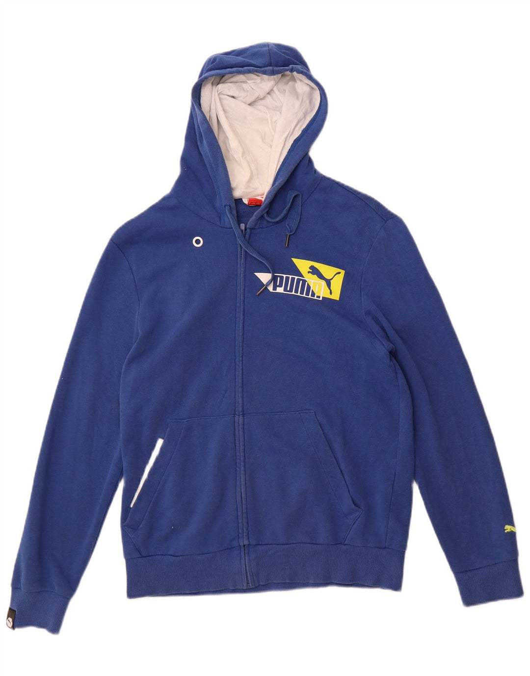 Puma Sudadera con capucha y cremallera gráfica para hombre, talla pequeña, algodón azul