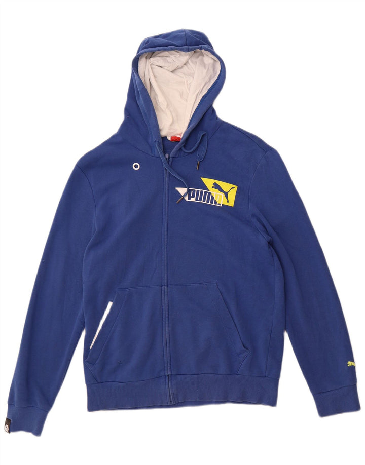 Puma Sudadera con capucha y cremallera gráfica para hombre, talla pequeña, algodón azul