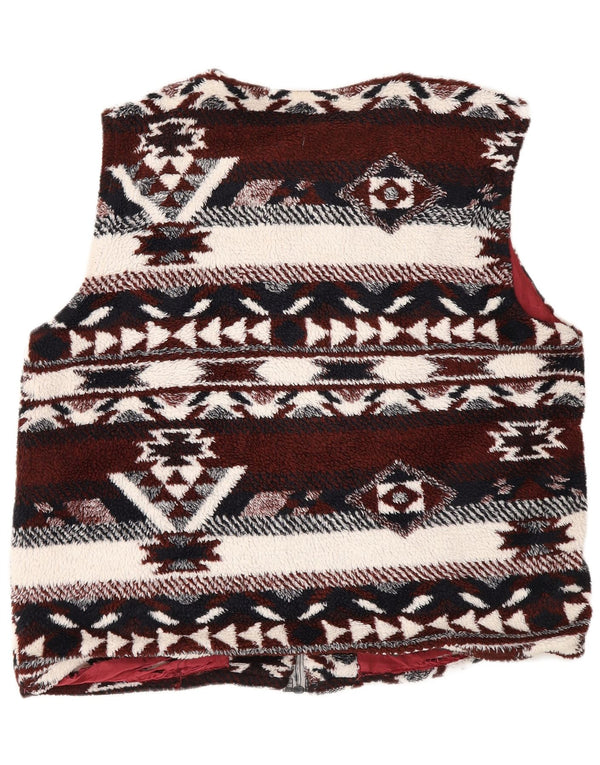 Vintage mujeres Sherpa Gilet Reino Unido 14 grande multicolor geométrico azteca
