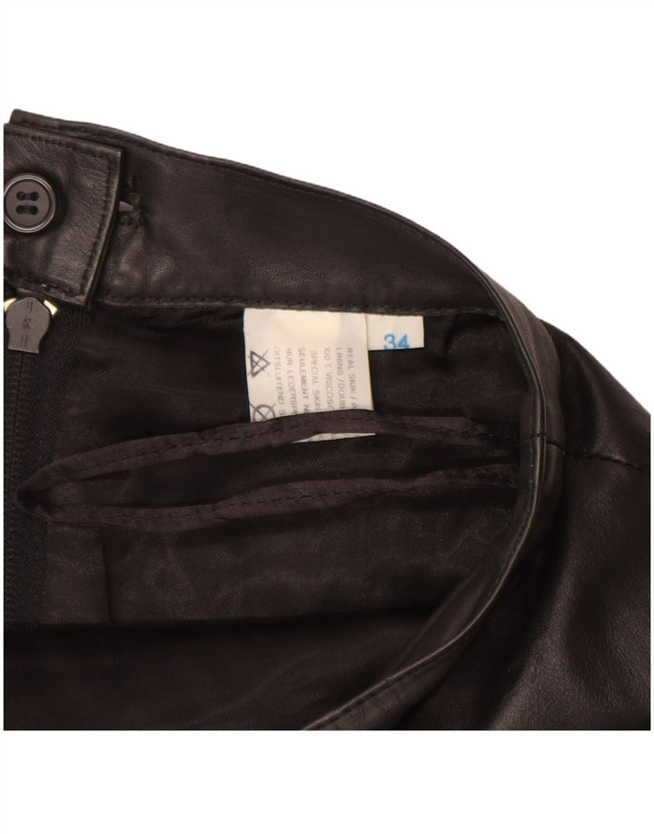 VINTAGE Falda de cuero para mujer EU 34 XS W24 Cuero negro