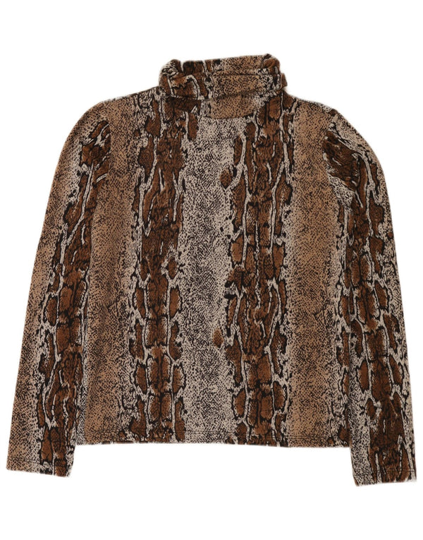Zara Womens Top Long Sleeve UK 14 Large Brown Animal Print