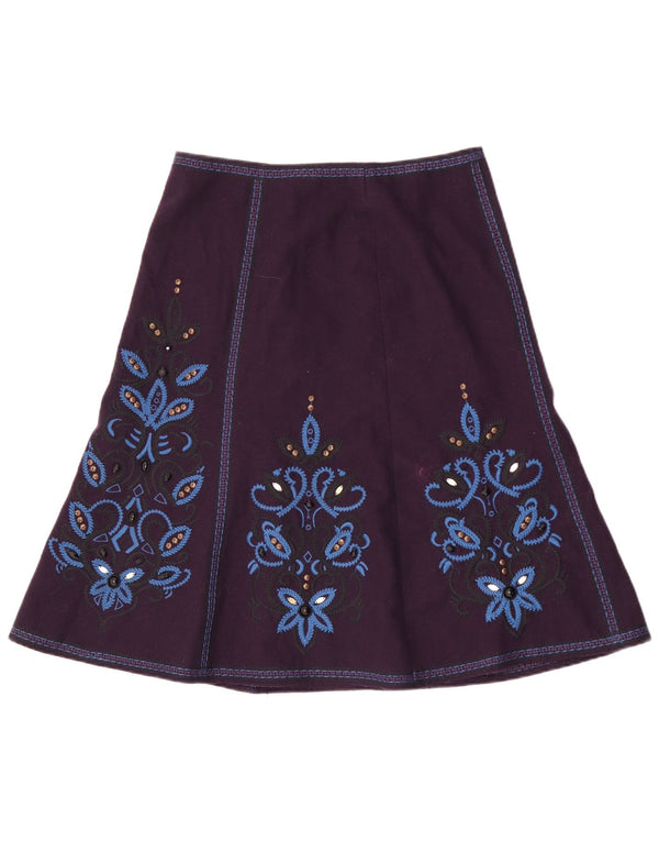 Monsoon Falda acampanada gráfica para mujer UK 44 Grande W32 Poliéster floral morado