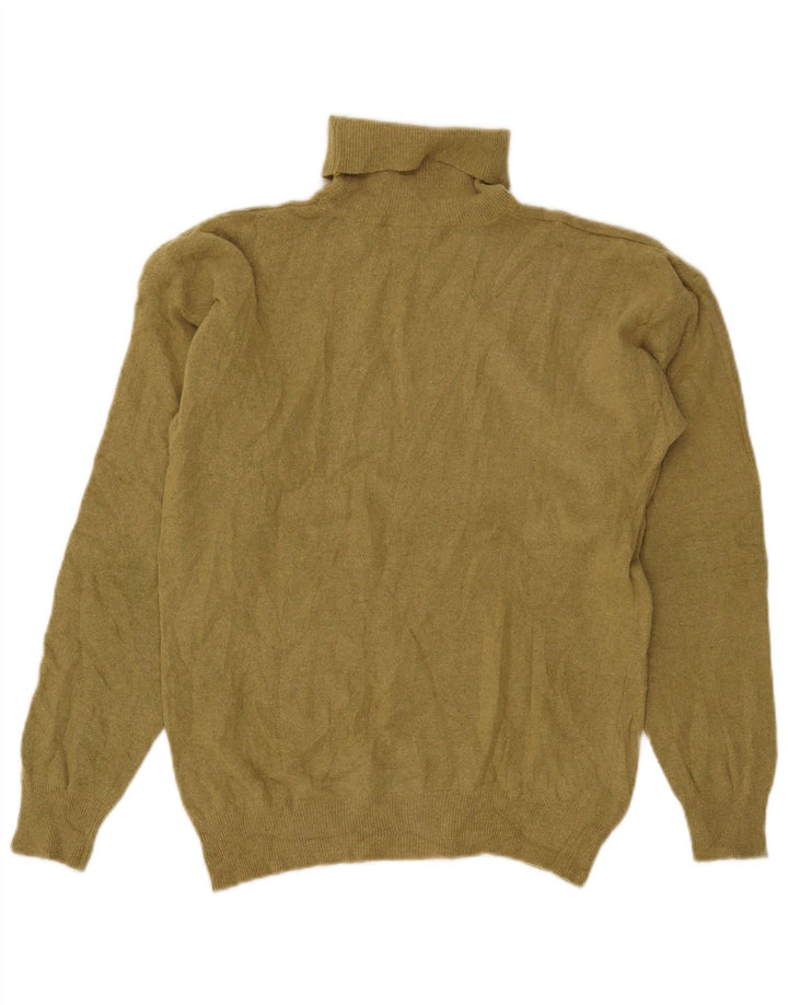 VINTAGE Mujer Roll Neck Jumper Suéter UK 14 Medium Khaki Lambswool