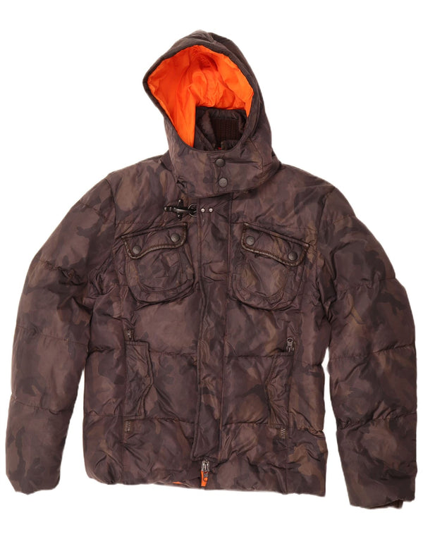 Fay Chaqueta acolchada con capucha para hombre UK 36 Small Brown Camuflaje