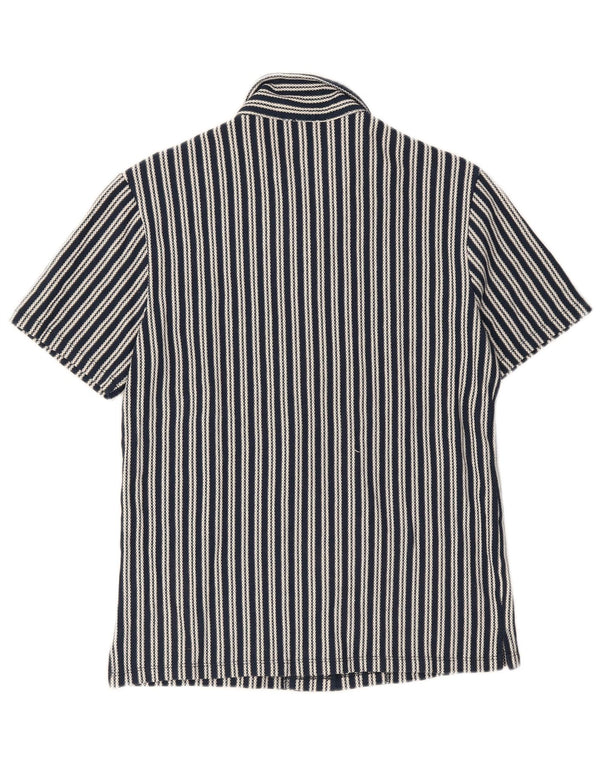 Camisa Reiss Hombre Manga Corta Algodón Rayas Azul Marino Mediano