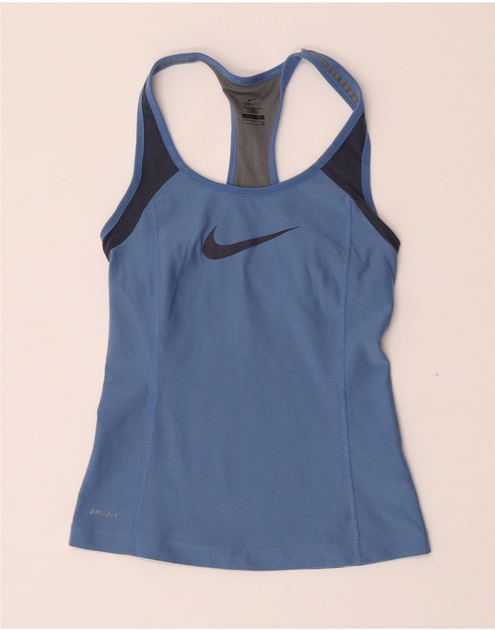Nike Mujer Gráfico Chaleco Top UK 8 Pequeño Azul Colorblock Poliéster